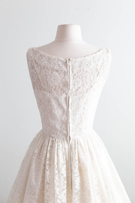 Darling Early 1960's Ivory Lace Cupcake Wedding Dress / XS