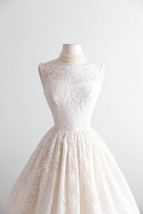 Darling Early 1960's Ivory Lace Cupcake Wedding Dress / XS