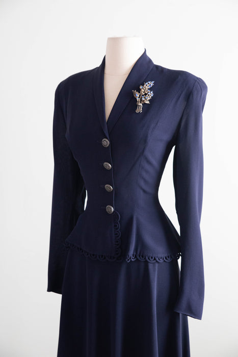 Impeccable 1940's Navy Blue Suit By International Fashion New York / S