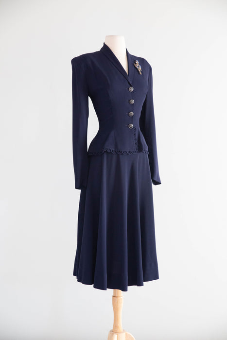 Impeccable 1940's Navy Blue Suit By International Fashion New York / S