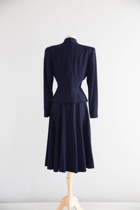 Impeccable 1940's Navy Blue Suit By International Fashion New York / S