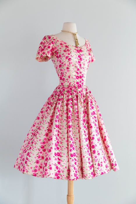 Stunning 1950's Sophie Original Silk Floral Print Party Dress / Small