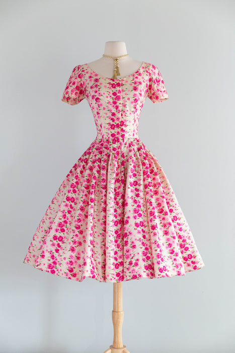 Stunning 1950's Sophie Original Silk Floral Print Party Dress / Small