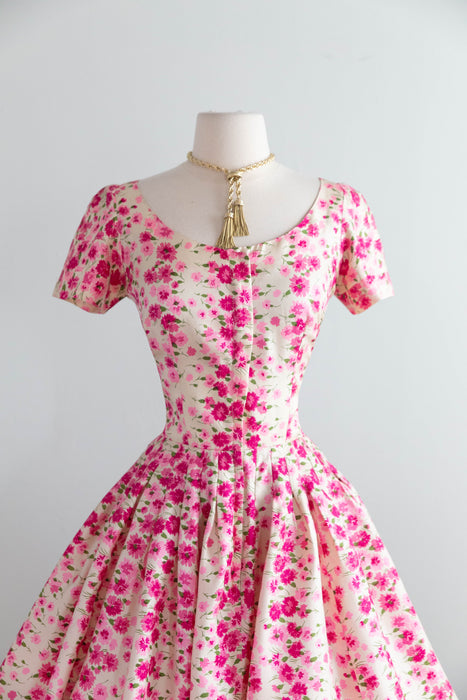 Stunning 1950's Sophie Original Silk Floral Print Party Dress / Small