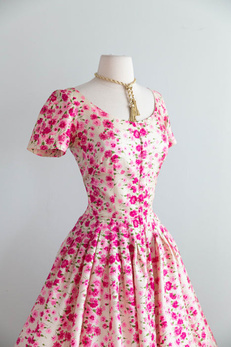 Stunning 1950's Sophie Original Silk Floral Print Party Dress / Small