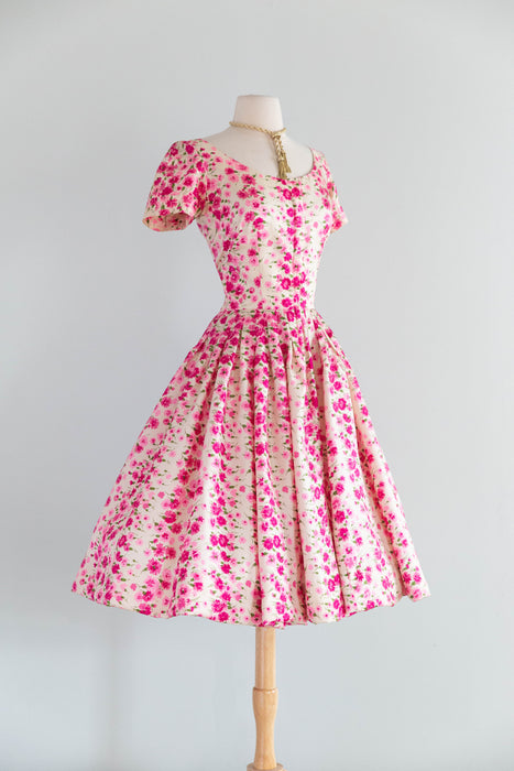 Stunning 1950's Sophie Original Silk Floral Print Party Dress / Small