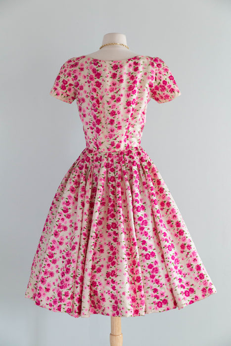 Stunning 1950's Sophie Original Silk Floral Print Party Dress / Small