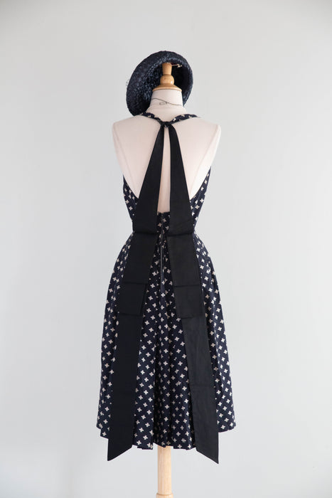 Stunning 1950's Pat Premo Navy Blue Embroidered Halter Dress / XS