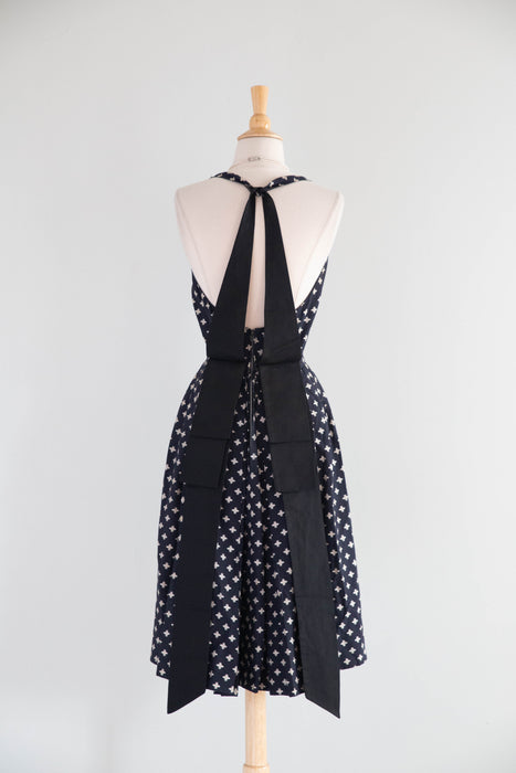 Stunning 1950's Pat Premo Navy Blue Embroidered Halter Dress / XS