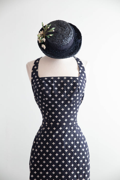 Stunning 1950's Pat Premo Navy Blue Embroidered Halter Dress / XS