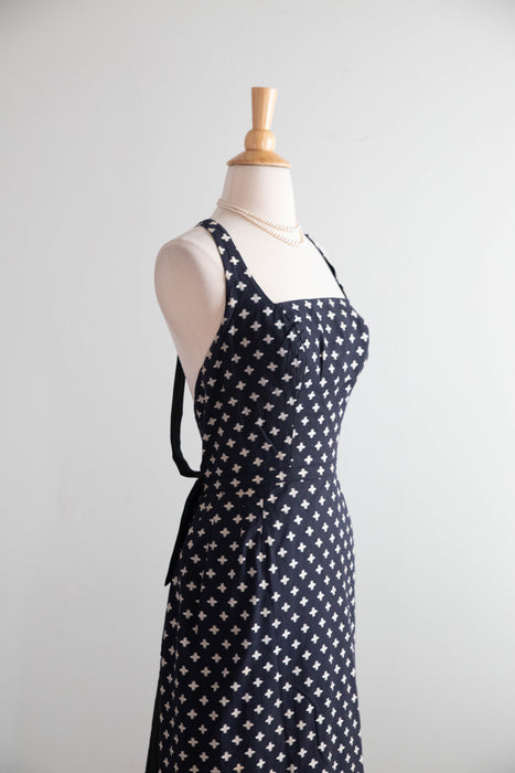 Stunning 1950's Pat Premo Navy Blue Embroidered Halter Dress / XS