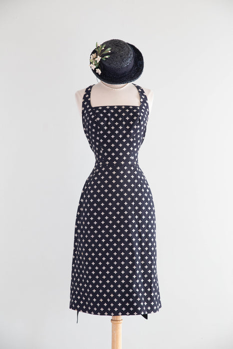 Stunning 1950's Pat Premo Navy Blue Embroidered Halter Dress / XS