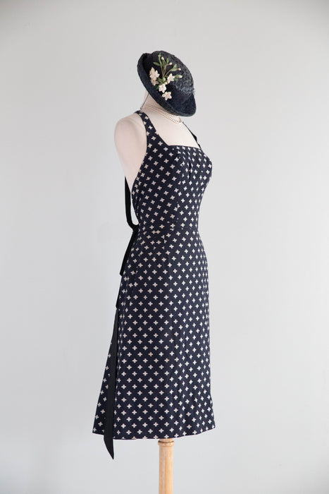 Stunning 1950's Pat Premo Navy Blue Embroidered Halter Dress / XS