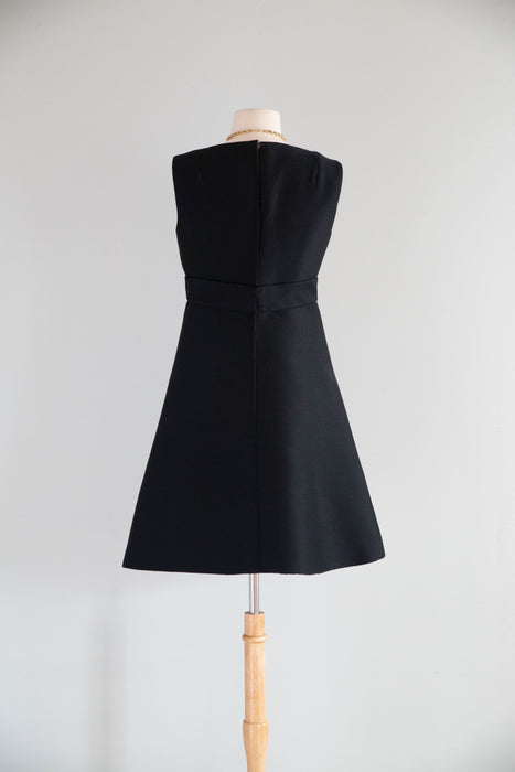 Sculptural 1960's MOD Cocktail Dress In Inky Black Shantung Silk / SM