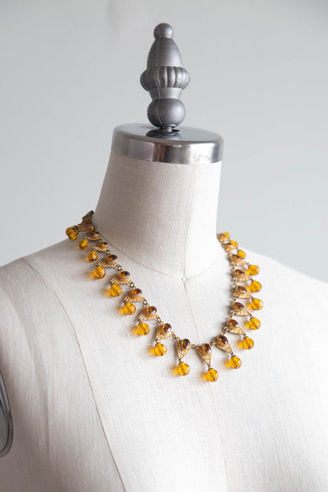 Gorgeous Art Deco Period Czech Necklace With Citrine Colored Stones
