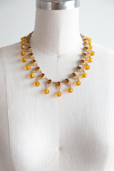 Gorgeous Art Deco Period Czech Necklace With Citrine Colored Stones