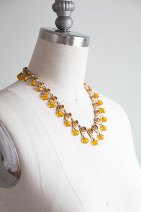 Gorgeous Art Deco Period Czech Necklace With Citrine Colored Stones