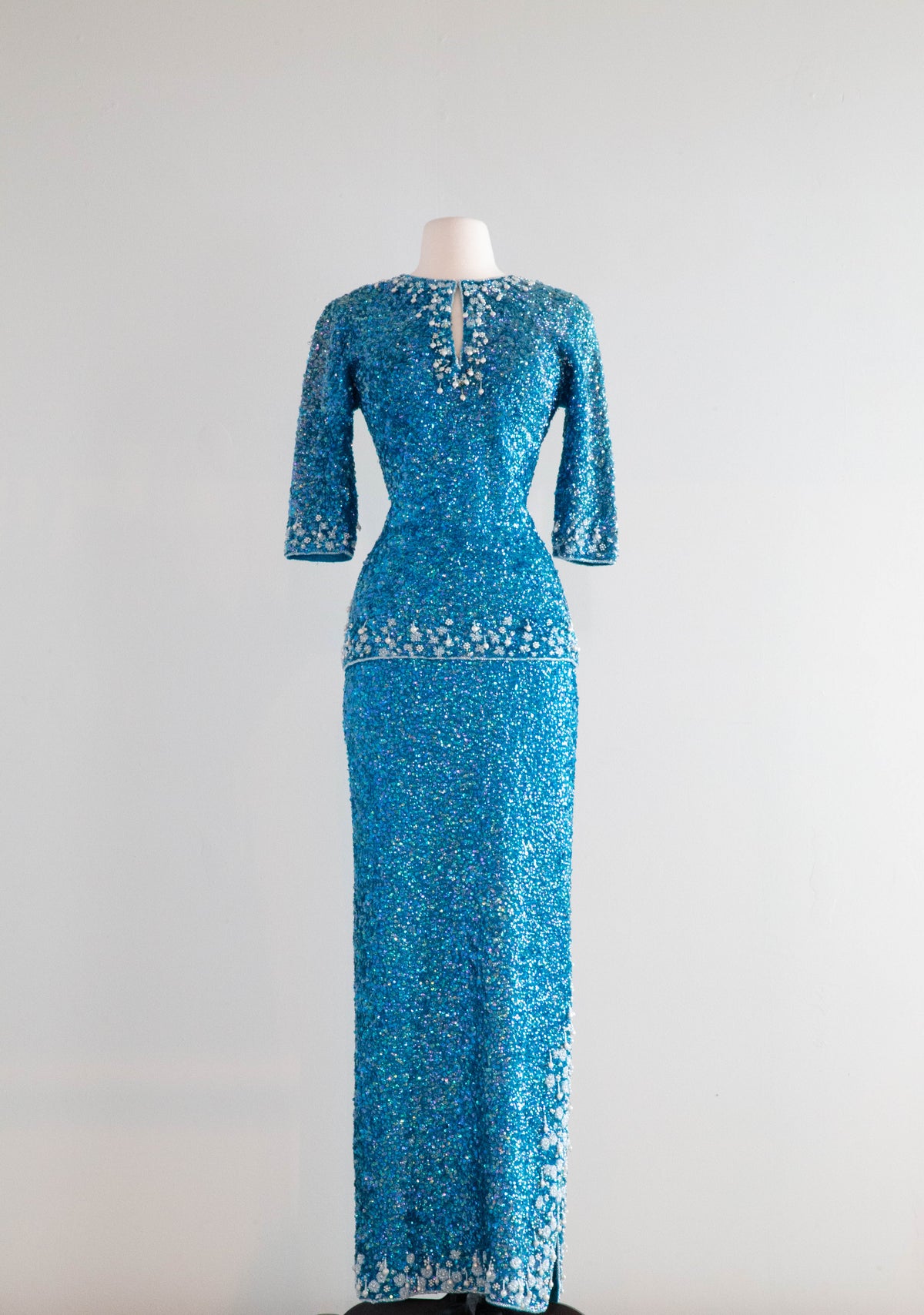 Iconic 1960's Mermaid Iridescent Gene Shelly Fully Beaded Evening