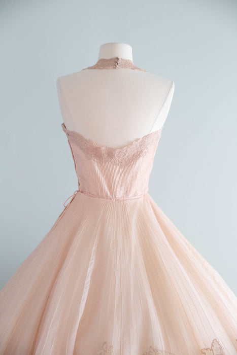 Exquisite 1950's Ballet Slipper Pink Silk Organza Dress By Harvey Berin / Small