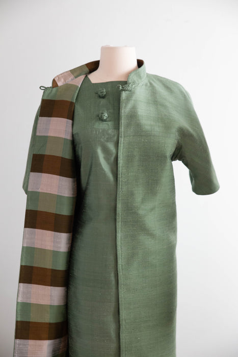 Fabulous 1960's Thai Silk Two Piece Dress & Matching Jacket Set / ML