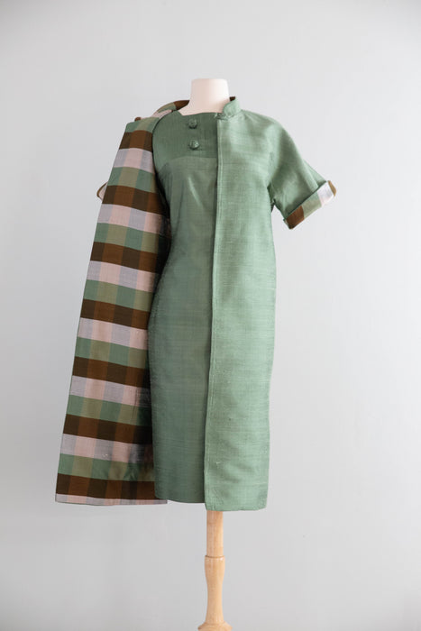 Fabulous 1960's Thai Silk Two Piece Dress & Matching Jacket Set / ML