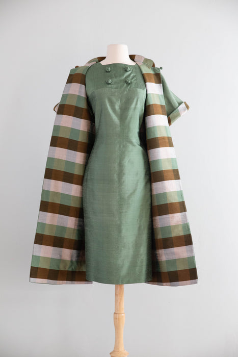 Fabulous 1960's Thai Silk Two Piece Dress & Matching Jacket Set / ML