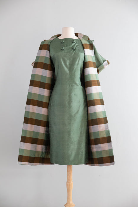 Fabulous 1960's Thai Silk Two Piece Dress & Matching Jacket Set / ML