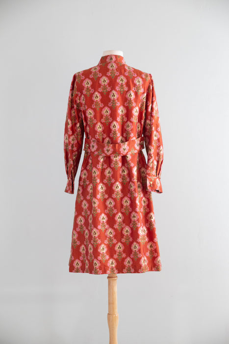 Incredible 1960's Indian Silk Shift Dress With Metallic Gold Embroidered Thread / M