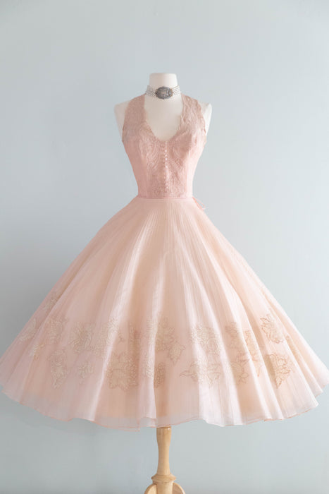 Exquisite 1950's Ballet Slipper Pink Silk Organza Dress By Harvey Berin / Small