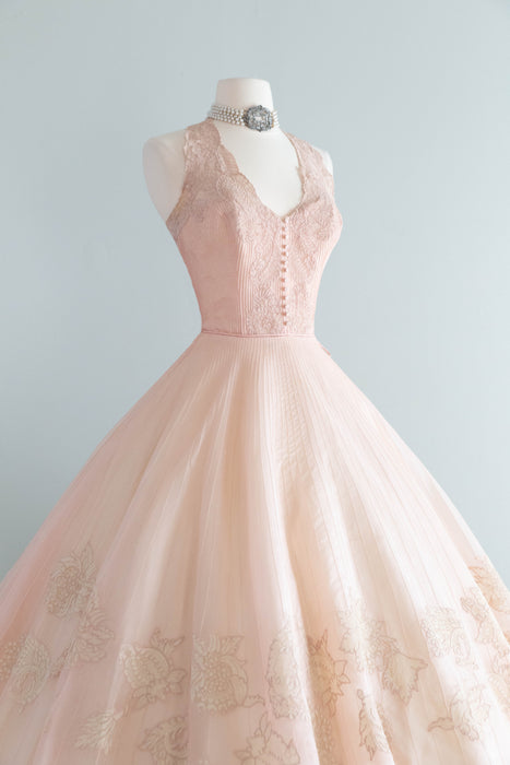 Exquisite 1950's Ballet Slipper Pink Silk Organza Dress By Harvey Berin / Small