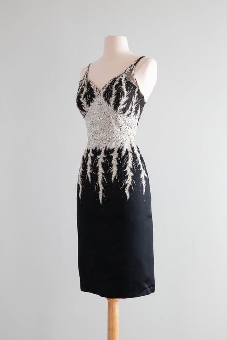 Fabulous 1950's Maxwell Shieff Beverly Hills Beaded Cocktail Dress / Small