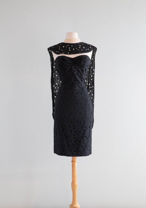 Iconic 1950's Estevez Grenelle Black Eyelet Wiggle Dress With Dramatic Xtabay Vintage Iconic 1950's Estevez Grenelle Black Eyelet Wiggle Dress With Dramatic Xtabay Vintage