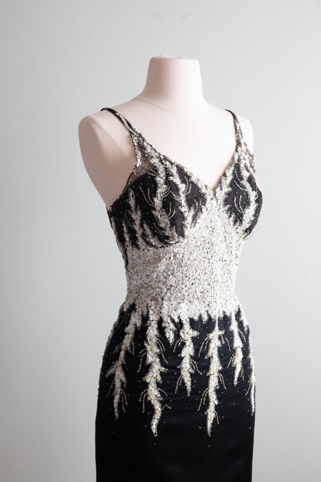 Fabulous 1950's Maxwell Shieff Beverly Hills Beaded Cocktail Dress / Small