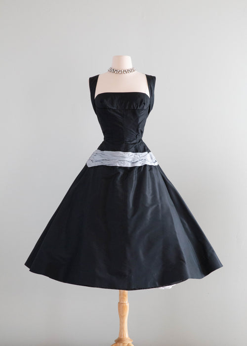 Vintage 1950's New Look Inspired Silk Taffeta Party Dress With Sash / Small