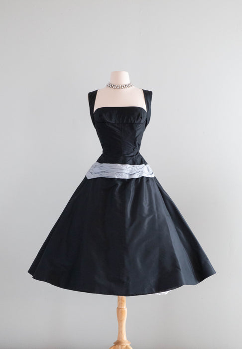 Vintage 1950's New Look Inspired Silk Taffeta Party Dress With Sash / Small