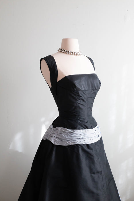 Silver Black Taffeta Party Dress