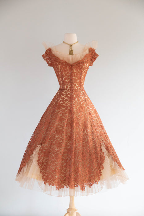 Stunning 1950's Peggy Hunt Topaz Illusion Lace Cocktail Dress / SM