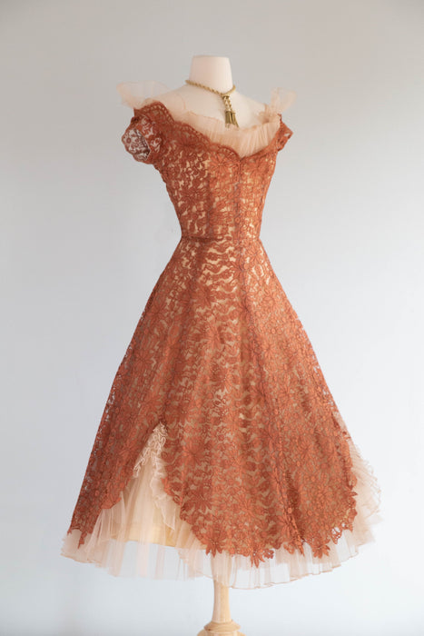 Stunning 1950's Peggy Hunt Topaz Illusion Lace Cocktail Dress / SM