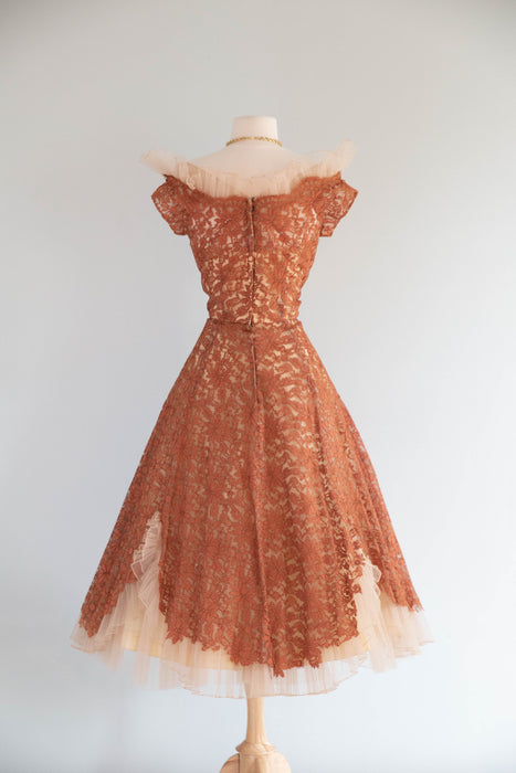 Stunning 1950's Peggy Hunt Topaz Illusion Lace Cocktail Dress / SM