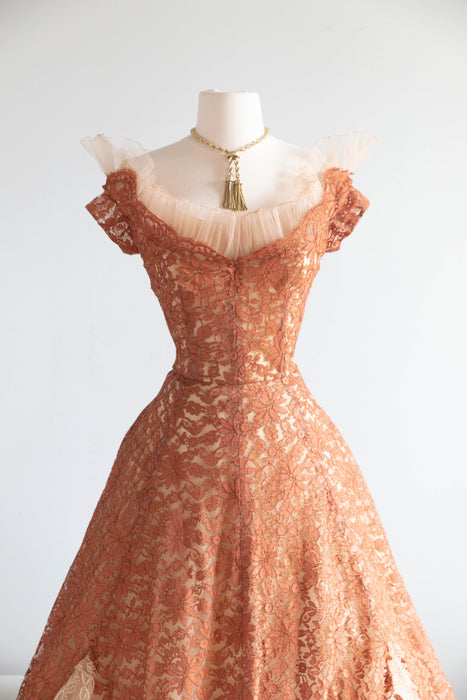 Stunning 1950's Peggy Hunt Topaz Illusion Lace Cocktail Dress / SM