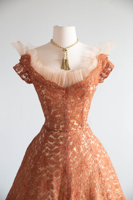 Stunning 1950's Peggy Hunt Topaz Illusion Lace Cocktail Dress / SM