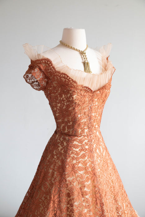 Stunning 1950's Peggy Hunt Topaz Illusion Lace Cocktail Dress / SM