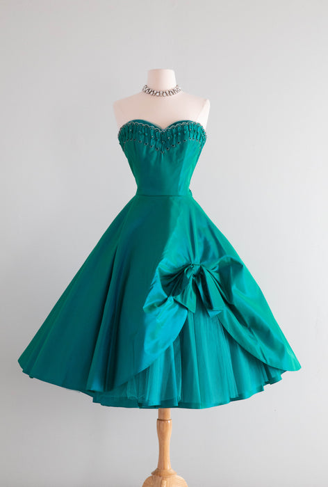 Spectacular 1950's Iridescent Peacock Green Strapless Party Dress / Sm Xtabay Vintage Spectacular 1950's Iridescent Peacock Green Strapless Party Dress / Sm Xtabay Vintage