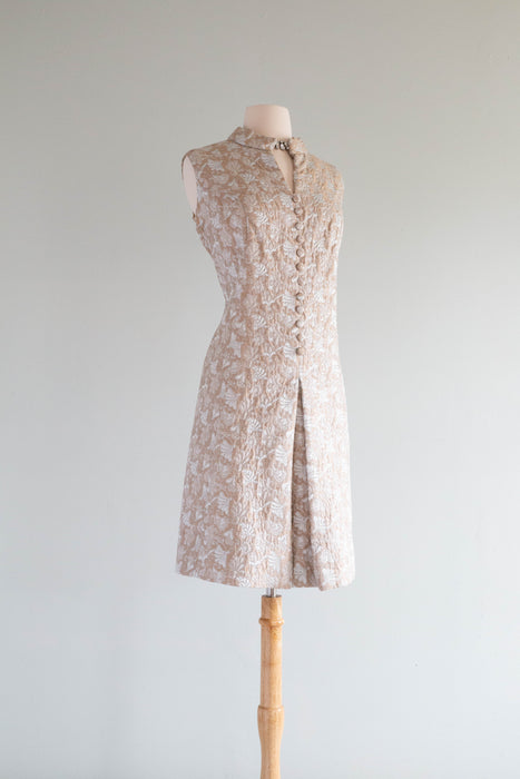 *Florence Sisman Collection* 1960's Silver Cocoa Brocade Evening Coat & Dress Set / ML