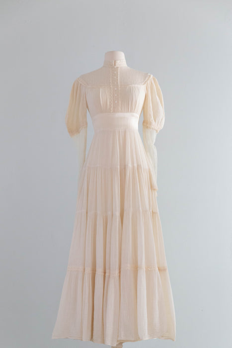Romantic 1970's Gunne Sax Candlelight Cotton Gauze Ceremony Dress / S