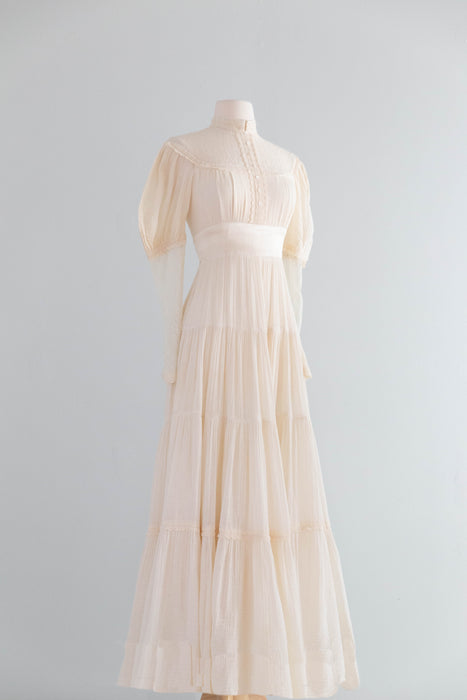 Romantic 1970's Gunne Sax Candlelight Cotton Gauze Ceremony Dress / S