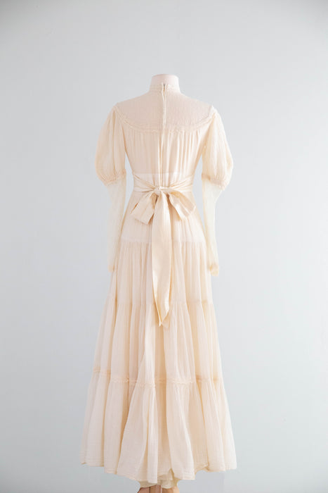 Romantic 1970's Gunne Sax Candlelight Cotton Gauze Ceremony Dress / S