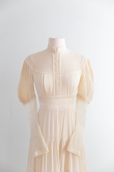 Romantic 1970's Gunne Sax Candlelight Cotton Gauze Ceremony Dress / S