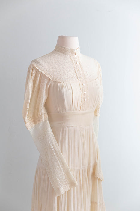 Romantic 1970's Gunne Sax Candlelight Cotton Gauze Ceremony Dress / S