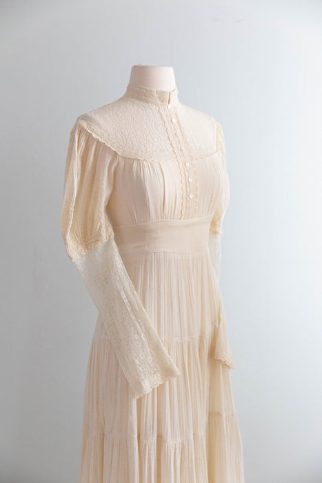 Romantic 1970's Gunne Sax Candlelight Cotton Gauze Ceremony Dress / S